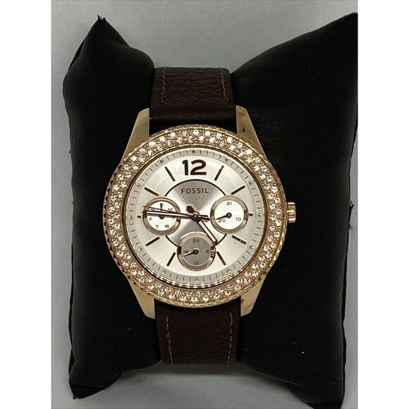 Fossil Stella ES3816 Women's Browns Leather Silver Analog Dial Quartz Watch LW76 - Picture 3 of 12